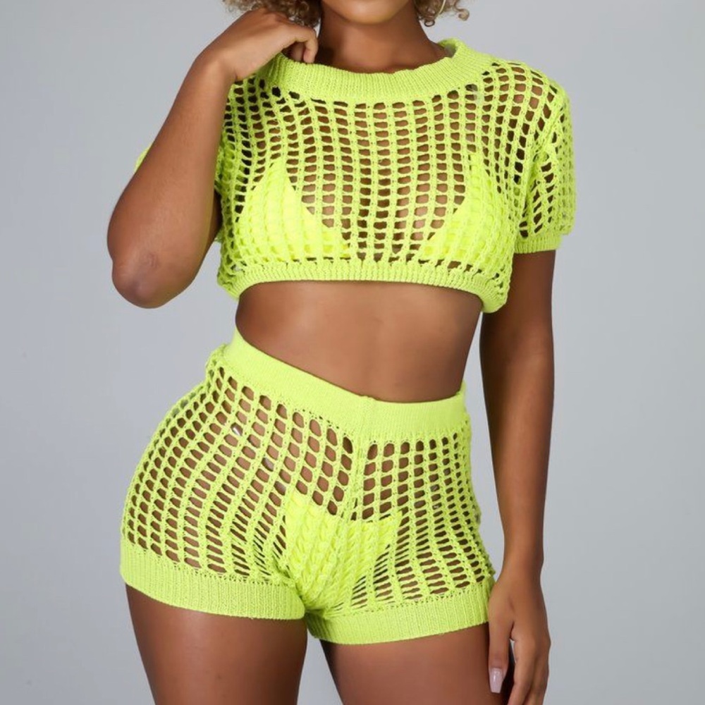 Neon Net Crochet Short Set - BRAND NEW (Boutique)